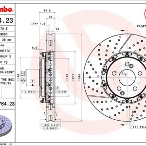 Brembo Brake Rotor, Vented Cross Drilled, One Piece Design, Wheel Bolt Pattern 5 X 112 Millimeter – 09976423C02