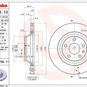 Brembo Brake Rotor, Vented, One Piece Design, Wheel Bolt Pattern 5 X 112 Millimeter – 09976811C02