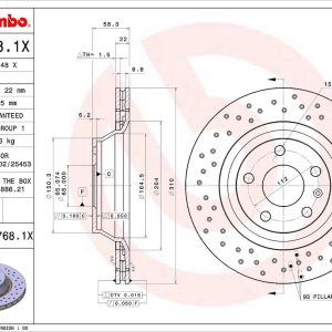 Brembo Brake Rotor, Xtra, Vented Cross Drilled, One Piece Design, Wheel Bolt Pattern 5 X 112 Millimeter – 0997681XC02