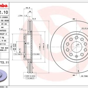 Brembo Brake Rotor, Vented, One Piece Design, Wheel Bolt Pattern 5 X 112 Millimeter – 09977211C02
