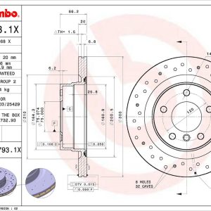 Brembo Brake Rotor, Xtra, Vented Cross Drilled, One Piece Design, Wheel Bolt Pattern 5 X 120 Millimeter – 0997931XC02