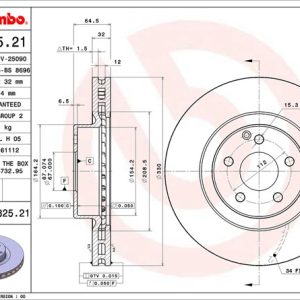 Brembo Brake Rotor, Vented, One Piece Design, Wheel Bolt Pattern 5 X 112 Millimeter – 09982521C02