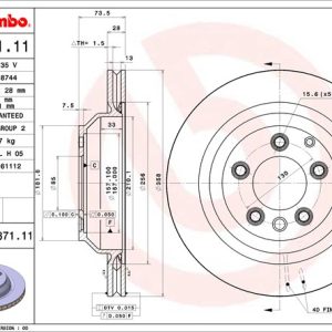 Brembo Brake Rotor, Vented, One Piece Design, Wheel Bolt Pattern 5 X 130 Millimeter – 09987111C02