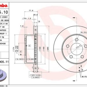 Brembo Brake Rotor, Vented, One Piece Design, Wheel Bolt Pattern 5 X 114.3 Millimeter – 09990511C02