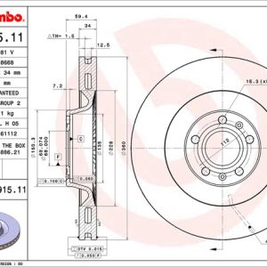 Brembo Brake Rotor, Vented, One Piece Design, Wheel Bolt Pattern 5 X 112 Millimeter – 09991511C02