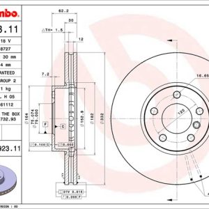 Brembo Brake Rotor, Vented, One Piece Design, Wheel Bolt Pattern 5 X 120 Millimeter – 09992311C02