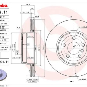 Brembo Brake Rotor, Vented, One Piece Design, Wheel Bolt Pattern 5 X 120 Millimeter – 09992411C02
