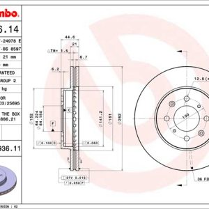 Brembo Brake Rotor, Vented, One Piece Design, Wheel Bolt Pattern 4 X 100 Millimeter – 09993611C02