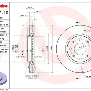 Brembo Brake Rotor, Vented, One Piece Design, Wheel Bolt Pattern 4 X 114.3 Millimeter – 09999710C02