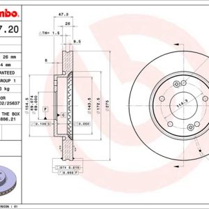 Brembo Brake Rotor, Vented, One Piece Design, Wheel Bolt Pattern 5 X 114.3 Millimeter – 09999720C02
