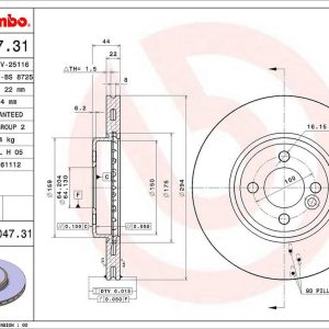 Brembo Brake Rotor, Vented, One Piece Design, Wheel Bolt Pattern 4 X 100 Millimeter – 09A04731C02