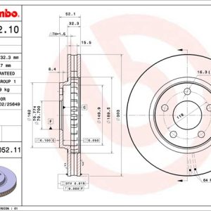 Brembo Brake Rotor, Vented, One Piece Design, Wheel Bolt Pattern 5 X 118 Millimeter – 09A05211C02
