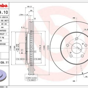 Brembo Brake Rotor, Vented, One Piece Design, Wheel Bolt Pattern 5 X 114.3 Millimeter – 09A10911C02