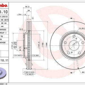 Brembo Brake Rotor, Vented, One Piece Design, Wheel Bolt Pattern 5 X 114.3 Millimeter – 09A11011C02