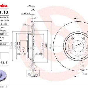 Brembo Brake Rotor, Vented, One Piece Design, Wheel Bolt Pattern 5 X 114.3 Millimeter – 09A11311C02