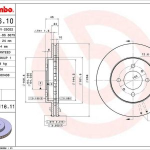 Brembo Brake Rotor, Vented, One Piece Design, Wheel Bolt Pattern 4 X 100 Millimeter – 09A11611C02