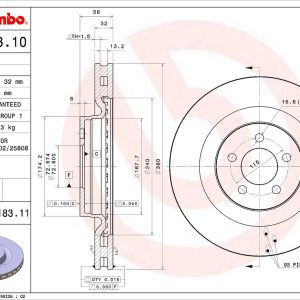 Brembo Brake Rotor, Vented, One Piece Design, Wheel Bolt Pattern 5 X 115 Millimeter – 09A18311C02