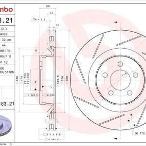 Brembo Brake Rotor, Prime, Vented, One Piece Design, Wheel Bolt Pattern 5 X 115 Millimeter – 09A18321C02