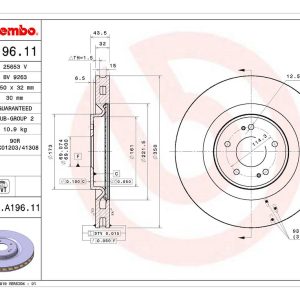 Brembo Brake Rotor, Vented, One Piece Design, Wheel Bolt Pattern 5 X 114.3 Millimeter – 09A19611C02