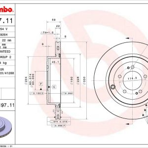 Brembo Brake Rotor, Vented, One Piece Design, Wheel Bolt Pattern 5 X 114.3 Millimeter – 09A19711C02