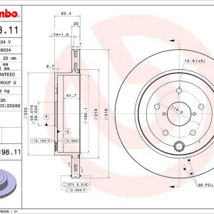 Brembo Brake Rotor, Vented, One Piece Design, Wheel Bolt Pattern 5 X 114.3 Millimeter – 09A19811C02