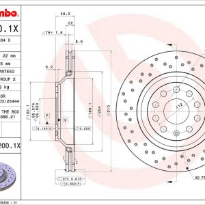 Brembo Brake Rotor, Xtra, Vented Cross Drilled, One Piece Design, Wheel Bolt Pattern 5 X 112 Millimeter – 09A2001XC02