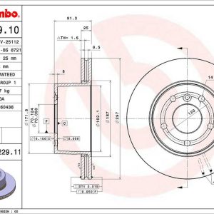 Brembo Brake Rotor, Vented, One Piece Design, Wheel Bolt Pattern 5 X 120 Millimeter – 09A22911C02