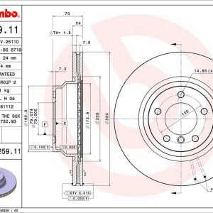 Brembo Brake Rotor, Vented, One Piece Design, Wheel Bolt Pattern 5 X 120 Millimeter – 09A25911C02