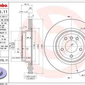Brembo Brake Rotor, Vented, One Piece Design, Wheel Bolt Pattern 5 X 120 Millimeter – 09A27011C02