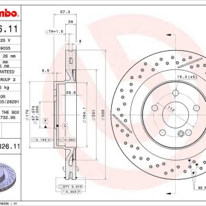 Brembo Brake Rotor, Vented Cross Drilled, One Piece Design, Wheel Bolt Pattern 5 X 112 Millimeter – 09A32611C02