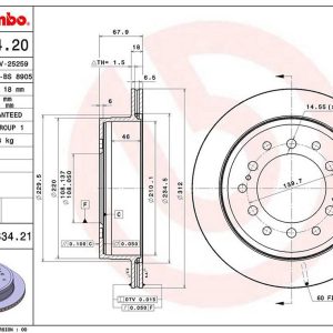 Brembo Brake Rotor, Vented, One Piece Design, Wheel Bolt Pattern 6 X 139.7 Millimeter – 09A33421C02
