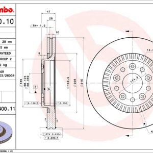 Brembo Brake Rotor, Vented, One Piece Design, Wheel Bolt Pattern 5 X 114.3 Millimeter – 09A40011C02