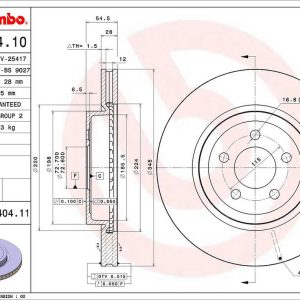 Brembo Brake Rotor, Vented, One Piece Design, Wheel Bolt Pattern 5 X 115 Millimeter – 09A40411C02