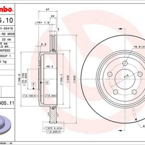 Brembo Brake Rotor, Vented, One Piece Design, Wheel Bolt Pattern 5 X 115 Millimeter – 09A40511C02