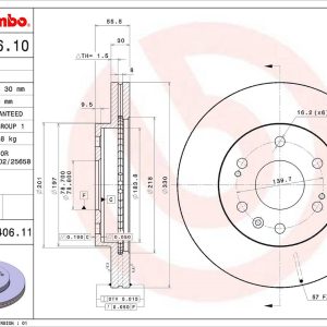 Brembo Brake Rotor, Vented, One Piece Design, Wheel Bolt Pattern 6 X 139.7 Millimeter – 09A40611C02