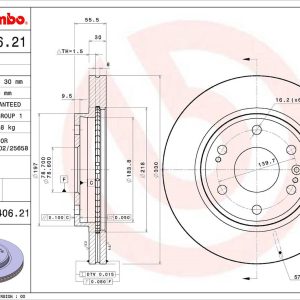 Brembo Brake Rotor, Vented, One Piece Design, Wheel Bolt Pattern 6 X 139.7 Millimeter – 09A40621C02