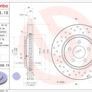 Brembo Brake Rotor, Xtra, Vented Cross Drilled, One Piece Design, Wheel Bolt Pattern 5 X 114.3 Millimeter – 09A4081XC02