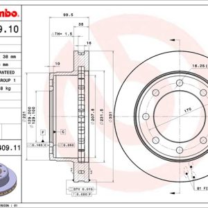 Brembo Brake Rotor, Vented, One Piece Design, Wheel Bolt Pattern 8 X 170 Millimeter – 09A40911C02