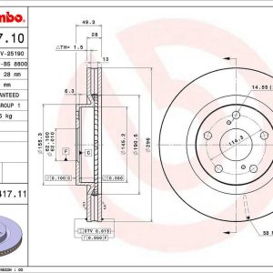 Brembo Brake Rotor, Vented, One Piece Design, Wheel Bolt Pattern 5 X 114.3 Millimeter – 09A41711C02