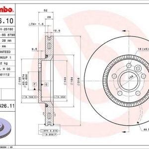 Brembo Brake Rotor, Vented, One Piece Design, Wheel Bolt Pattern 5 X 108 Millimeter – 09A42611C02