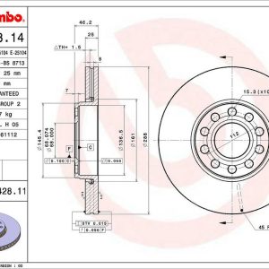 Brembo Brake Rotor, Vented, One Piece Design, Wheel Bolt Pattern 5 X 112 Millimeter – 09A42811C02