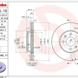 Brembo Brake Rotor, Vented, One Piece Design, Wheel Bolt Pattern 4 X 100 Millimeter – 09A44511C02