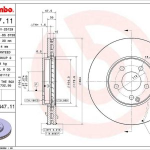 Brembo Brake Rotor, Vented, One Piece Design, Wheel Bolt Pattern 5 X 112 Millimeter – 09A44711C02