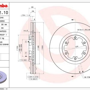 Brembo Brake Rotor, Vented, One Piece Design, Wheel Bolt Pattern 6 X 124 Millimeter – 09A45210C02