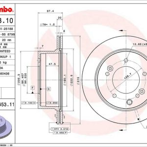 Brembo Brake Rotor, Vented, One Piece Design, Wheel Bolt Pattern 5 X 139.7 Millimeter – 09A45311C02