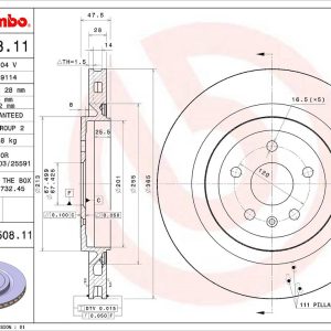 Brembo Brake Rotor, Vented, One Piece Design, Wheel Bolt Pattern 5 X 120 Millimeter – 09A50811C02
