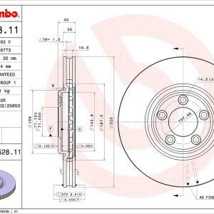 Brembo Brake Rotor, Vented, One Piece Design, Wheel Bolt Pattern 5 X 107.95 Millimeter – 09A52811C02
