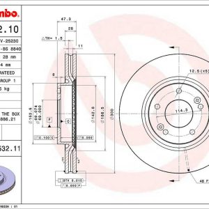 Brembo Brake Rotor, Vented, One Piece Design, Wheel Bolt Pattern 5 X 114.3 Millimeter – 09A53211C02