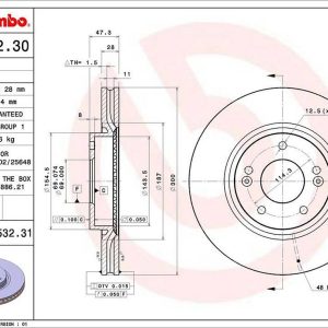 Brembo Brake Rotor, Vented, One Piece Design, Wheel Bolt Pattern 5 X 114.3 Millimeter – 09A53231C02