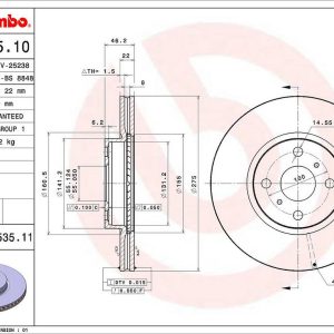Brembo Brake Rotor, Vented, One Piece Design, Wheel Bolt Pattern 4 X 100 Millimeter – 09A53511C02